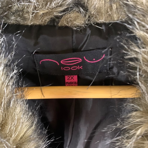 Women’s faux fur neck/ leather vest/jacket full zip up utility/biker/grunge - Picture 6 of 11